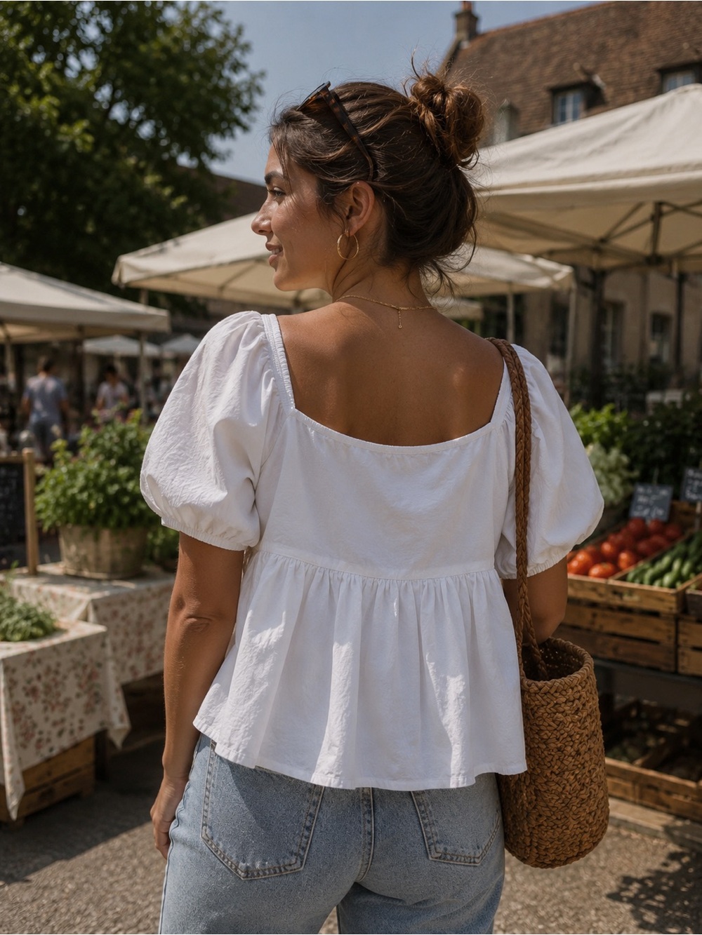 Free People Veronica Sweetheart Peplum Blouse White Top SZ M - Picture 2 of 9